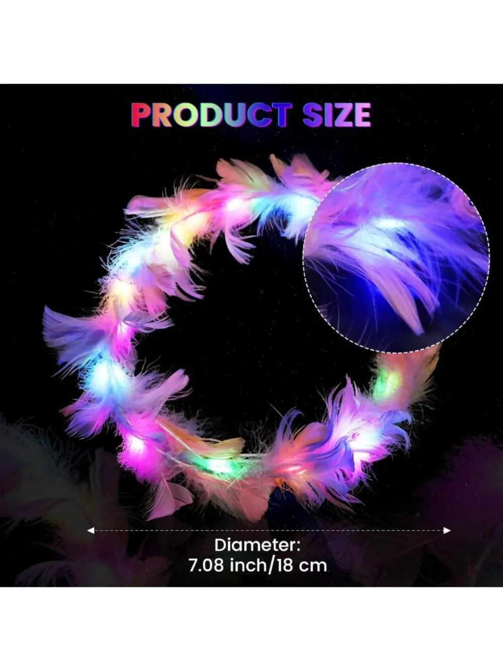 50 LED Light Up Feather Flower Crowns for Women - Glow in the Dark Party